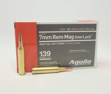Aguila 7mm Rem Mag Ammunition 80591AG 139 Grain Interlock Boat Tail Soft Point 20 Rounds