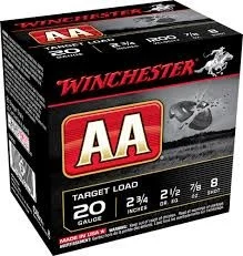 Winchester 20 GA AA 2 3/4" 7/8 oz #8 shot AA208 250 rounds