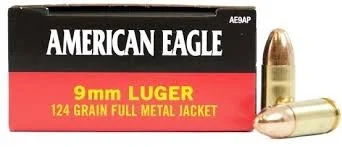 Federal 9mm Ammunition American Eagle AE9AP 124 Grain Full Metal Jacket 50 Rounds