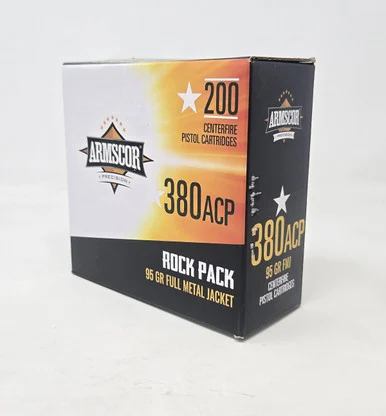 Armscor 380 Auto Ammunition ARM50346 95 Grain Full Metal Jacket Rock Pack 200 Rounds