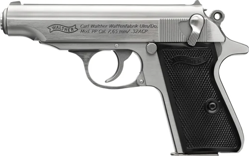WALTHER PP 32ACP STAINLESS 8RD - BLACK SYNTHETIC GRIPS - Image 2