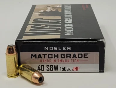 Nosler Match Grade 40 S&W Ammunition NOS51181 150 Grain Jacketed Hollow Point 50 Rounds