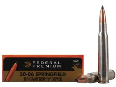 Federal 30-06 Ammunition Vital-Shok P3006TC1 180 Grain Trophy Copper Tipped Lead-Free 20 rounds