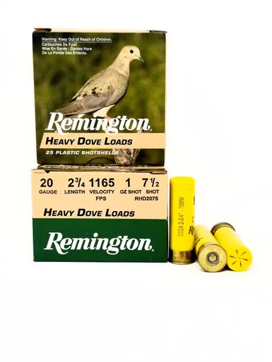Remington 20 Gauge Ammunition Heavy Dove Load RHD2075 2-3/4" 7-1/2 Shot 1oz 1165fps Case of 250 Rounds