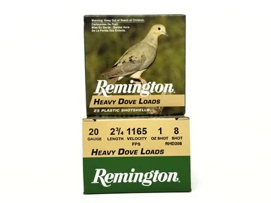Remington 20 Gauge Ammunition Heavy Dove Loads RHD208 2-3/4" 8 Shot 1oz 1165fps Case of 250 Rounds