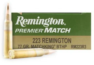 Remington 223 Rem Ammunition Premier RM223R3 77 Grain MatchKing Boat Tail Hollow Point 20 rounds