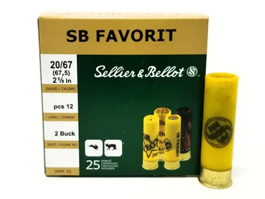 Sellier & Bellot 20 Gauge Ammunition SB20BSA 2-5/8" 2 Buck 12 Pellets 25 Rounds