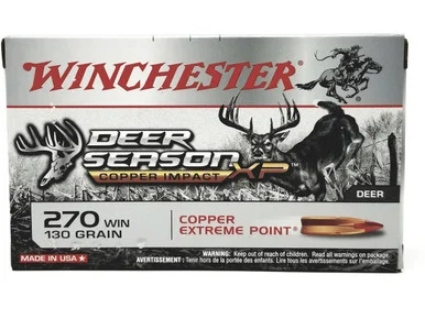 Winchester 270 Win Ammunition Deer Season XP X270DSLF 130 Grain Copper Impact Extreme Point 20 Rounds