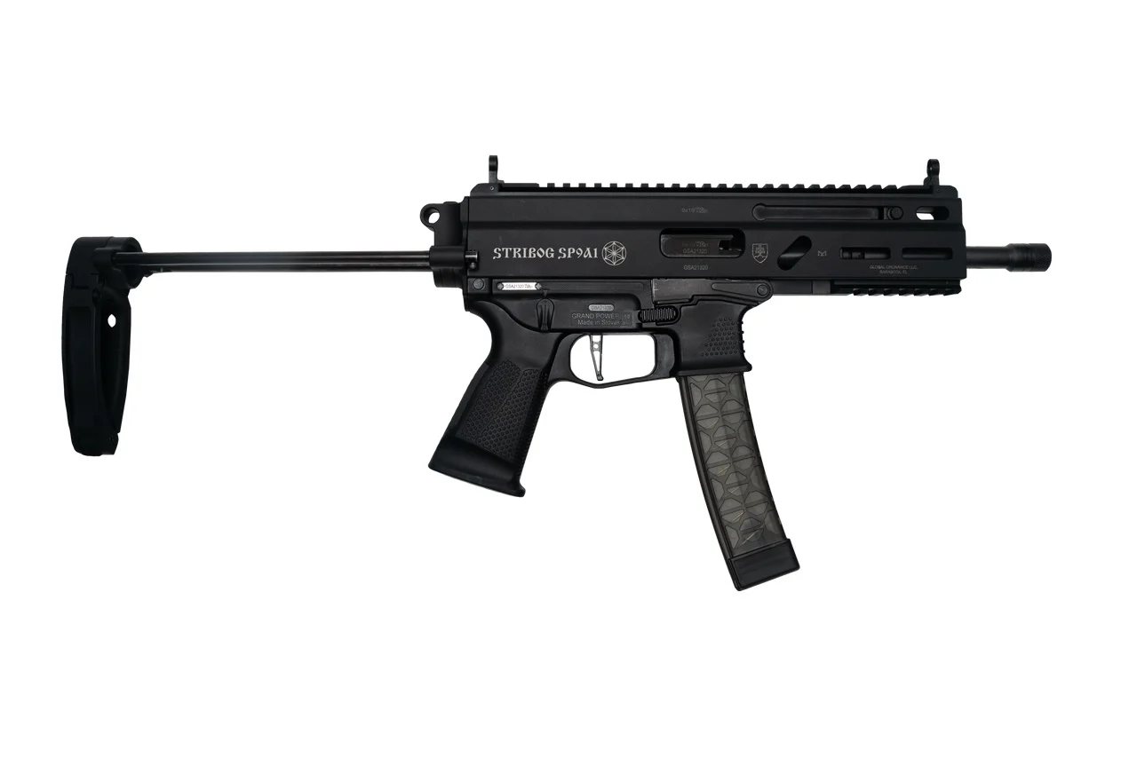 Grand Power Stribog SP9A1 Pistol - FDE | 9mm | 8" Threaded Barrel | 30rd | PDW Brace w/ Tailhook