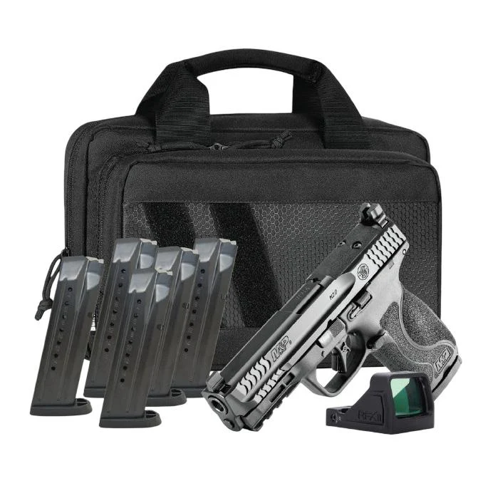 S&W M&P 9 Full Size M2.0 Optic Ready Handgun Bundle 9mm Luger 17rd Magazine(6) 4.22" Barrel No Thumb Safety Black RFX11 Green Dot Savior Bag